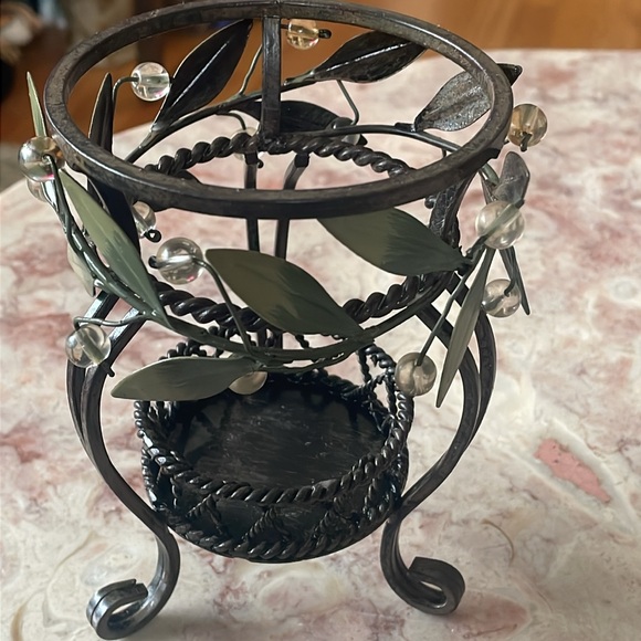 EUC~PartyLite Metal Green Floral and Glass Decorative Tea Light Wax Melt Burner - Picture 4 of 8